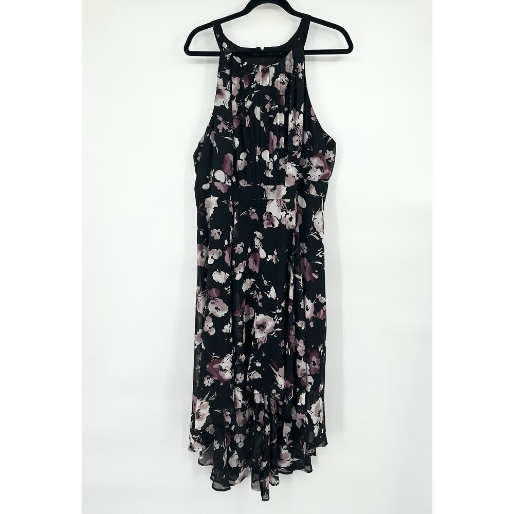 Torrid Black Purple Floral High Neck Midi Dress Size 18